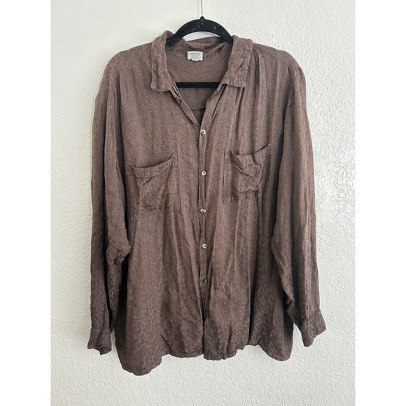CP Shades Brown Textured Rayon Button Up Shirt Size L Lagenlook Oversized - Picture 13 of 13